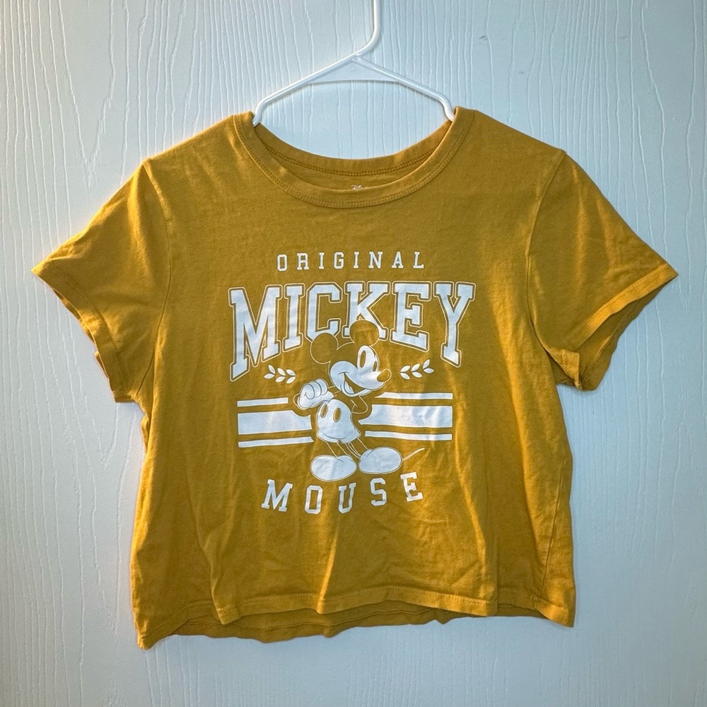 Disney yellow gold Mickey Mouse short sleeve crop top‎ shirt kids juniors XL